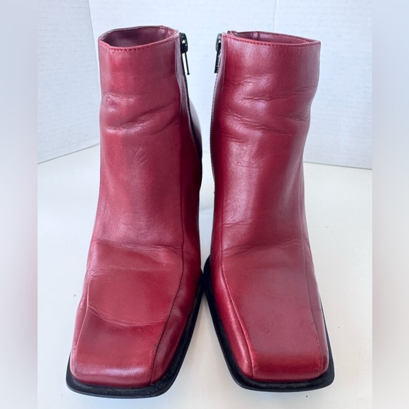 vintage 90s y2k red hillard hanson square toe block heel ankle boots size 8 - Picture 3 of 10
